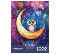 Puzzle Per Adolescenti 1000 Pezzi Colorful Crescent Moon Owl Art Print Puzzle Per Adulti Gioco Rompicapo Corsa Di Velocità Delle Mani Attività Divertenti A Casa 70x50cm/1000pcs
