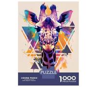 Puzzle Per Adolescenti 1000 Pezzi Colorful Giraffe Portrait with Geometric Background Puzzle Per Adulti Giochi Per Famiglie Migliorano La Memoria È Ideale Come Regalo 70x50cm/1000pcs
