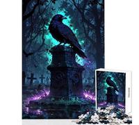 Puzzle per adolescenti 1000 pezzi Corvo su lapide︰ Custode di antiche tombe Giocattoli antistress Regalo di compleanno Gioco pratico Decompressione intellettuale Dimensioni 38x52cm
