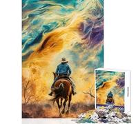 Puzzle per adolescenti 1000 pezzi Cowboy a cavallo verso l'ignoto Giocattolo educativo Regalo divertente Gioco impossibile Migliorare l'amore tra coppie Dimensioni 38x52cm