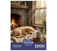Puzzle Per Adolescenti 1000 Pezzi Cozy Fireplace Scene with Sleeping Dog Puzzle Per Adolescenti Giocattoli Antistress Vacanza A Casa Ammazza Il Tempo Aiuta Ad Allenare Il Cervello 38x26cm/1000pcs