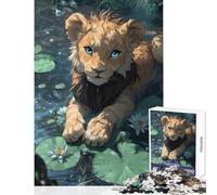 Puzzle per adolescenti 1000 pezzi Cucciolo di leone in uno stagno Giocattolo educativo Idee regalo per gioco educativo Migliora l'amore tra coppie Dimensioni 50x75cm