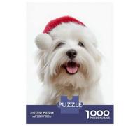 Puzzle Per Adolescenti 1000 Pezzi Cute Coton De Tulear Dog with Santa Hat Puzzle Per Adulti Giochi Per Famiglie Vacanza in Casa Passatempo Per Compleanno, Natale 38x26cm/1000pcs