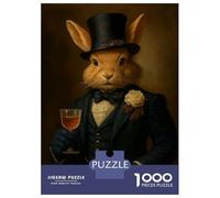 Puzzle Per Adolescenti 1000 Pezzi Dapper Rabbit Portrait with Drink Puzzle Per Adulti Giochi Per Famiglie Migliorano La Memoria È Ideale Come Regalo 38x26cm/1000pcs