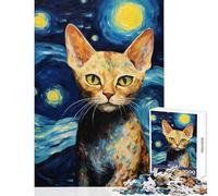 Puzzle per adolescenti 1000 pezzi Devon Rex Cat Van Gogh Giocattolo educativo Idee regalo per gioco educativo Migliora l'amore tra coppie Dimensioni 50x75cm