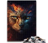 Puzzle per adolescenti 1000 pezzi Dipingi il volto del gatto di fuoco per bambini dai 14 anni in su Sfida educativa Attività divertenti a casa, regali di compleanno, regali di viaggio 50x75cm