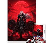 Puzzle per adolescenti 1000 pezzi Donna guerriera con lupi sotto la luna rossa Giocattoli antistress Regali di Babbo Natale segreto Gioco rompicapo Attività divertenti a casa dimensioni 50x75cm