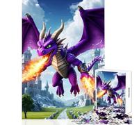 Puzzle per adolescenti 1000 pezzi Drago viola Respiro di fuoco Castello Giocattolo Decorazione da parete Idee regalo Gioco rompicapo Migliora l'amore tra coppie Dimensioni 38x26cm