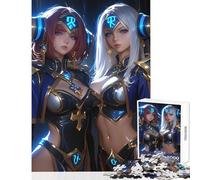Puzzle per adolescenti 1000 pezzi due guerriere anime giocattolo educativo regalo per compleanni giochi divertenti con poster abbinato e foglio di quiz dimensioni 50x75cm