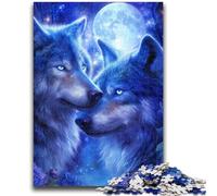 Puzzle per adolescenti 1000 pezzi Due lupi blu Giocattoli educativi didattici Giochi per famiglie Migliorano l'amore tra coppie 26x38cm