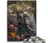 Puzzle per adolescenti 1000 pezzi Elefante floreale Difficile e stimolante con poster abbinato e foglio di quiz per età 14 26x38cm