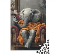 Puzzle Per Adolescenti 1000 Pezzi Elephant Relaxing with Wine Puzzle Per Adulti Giochi Rilassanti Un'opera D'arte Regali Di Natale E Compleanno 70x50cm/1000pcs
