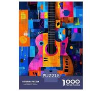 Puzzle Per Adolescenti 1000 Pezzi Expressionist Geometry Guitar - Vibrant Abstract Music Art Puzzle Fai Da Te Giocattoli Staycation Passatempo Regali Unici Di Compleanno E Natale 52x38cm/1000pcs