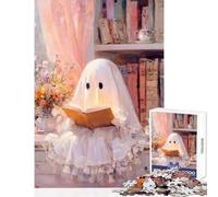 Puzzle per adolescenti 1000 pezzi Fantasma che legge un libro alla finestra Giocattolo Decorazione da parete Opera d'arte Regalo Gioco per famiglie Interazione genitore-figlio Dimensioni 38x52cm