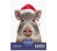 Puzzle Per Adolescenti 1000 Pezzi Festive Javelina Portrait with Santa Hat Puzzle Per Adulti Giochi Per Famiglie Vacanza in Casa Passatempo Per Compleanno, Natale 52x38cm/1000pcs