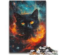 Puzzle per adolescenti 1000 pezzi Fiamma cosmica Gatto nero Relax Giochi gioco educativo per compleanno, Natale e dai 14 anni in su 50x75cm
