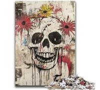 Puzzle per adolescenti 1000 pezzi Fiori e teschi in stile Basquiat Antistress Sfida difficile Offerta come regalo per tutta la famiglia 26x38cm