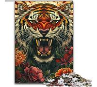 Puzzle per adolescenti 1000 pezzi Fiori e tigri, gioco a quiz, decorazione da parete, regali unici per compleanno e Natale (dimensioni 26x38cm)