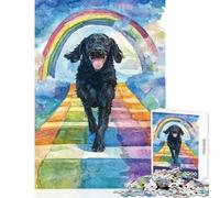 Puzzle per adolescenti 1000 pezzi Flat-coated Retriever Rainbow Bridge Giocattoli antistress Regali di compleanno Gioco pratico Lista dei desideri con Babbo Natale Dimensioni 38x52cm
