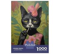 Puzzle Per Adolescenti 1000 Pezzi Floral Cat Wall Art Print Puzzle Per Adolescenti Giochi Rilassanti Regali Per Donne Per Compleanno, Natale 38x26cm/1000pcs