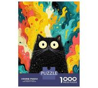 Puzzle Per Adolescenti 1000 Pezzi Fluffy Black Cat with Colorful Background Puzzle Per Adulti Gioco Rompicapo Assemblaggio Di Modelli Per Compleanno, Natale 38x26cm/1000pcs