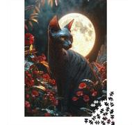 Puzzle Per Adolescenti 1000 Pezzi Full Moon Mystical Cat Garden Puzzle Per Adulti Gioco Rompicapo Decorazione Da Parete Regalo Antistress 38x26cm/1000pcs