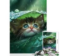 Puzzle per adolescenti 1000 pezzi Gattino che si ripara sotto le foglie Giocattolo educativo Regalo di compleanno Gioco per famiglie con poster abbinato e foglio di quiz Dimensioni 38x26cm