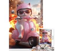 Puzzle per adolescenti 1000 pezzi Gatto che guida uno scooter Decorazione per la casa Giocattoli Regalo Compleanno Gioco educativo Migliora l'amore tra coppie Dimensioni 38x52cm