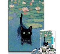 Puzzle per adolescenti 1000 pezzi Gatto nero allo stagno Puzzle per adulti ammazza il tempo durante le vacanze a casa con pezzi completamente interconnessi di forma casuale 75x50cm