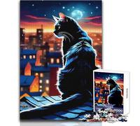 Puzzle per adolescenti 1000 pezzi Gatto nero Guarda la città Divertente attività di svago tranquilla Premium Bordo preciso Giocattolo artigianale Dimensioni 38x52cm