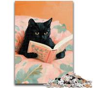Puzzle per adolescenti 1000 pezzi Gatto nero Lettura Intrattenimento per la famiglia Giocattoli Gioco educativo per compleanno, Natale per età 14+ 26x38cm