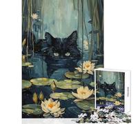 Puzzle per adolescenti 1000 pezzi Gatto nero nascosto nel fiume Giocattoli fai da te Ottimi regali e giocattoli Giochi per famiglie Migliorare l'amore tra coppie Dimensioni 50x75cm