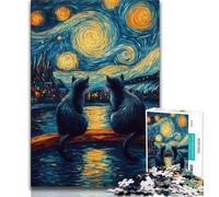 Puzzle per adolescenti 1000 pezzi Gatto sotto il cielo notturno Puzzle per adolescenti, antistress Sfida difficile Regali di Babbo Natale segreto (dimensioni 75x50cm)