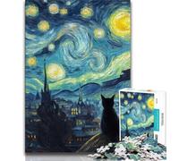 Puzzle per adolescenti 1000 pezzi Gatto sotto il cielo stellato Puzzle per adolescenti impegnativo affare difficile come regalo per tutta la famiglia 38x26cm