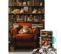 Puzzle per adolescenti 1000 pezzi "Gatto sulla libreria" per adulti, giochi di attività stimolanti per famiglie, giocattoli fai da te per decorazioni murali per la casa (dimensioni 75x50cm)