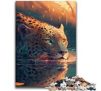 Puzzle per adolescenti 1000 pezzi Giaguaro in acque poco profonde per bambini dai 14 anni in su, sfida educativa, attività divertenti a casa, regali di compleanno, regali di viaggio 50x75cm