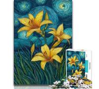 Puzzle per adolescenti 1000 pezzi Gigli gialli nel cielo notturno 1000 pezzi per adulti è ideale come regalo per tutta la famiglia Adatto per e 14 38x26cm