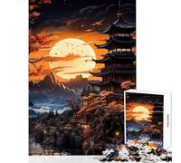 Puzzle per adolescenti 1000 pezzi giocattolo educativo con tramonto sulla pagoda giapponese fantastici regali e giocattoli giochi divertenti collezione di artisti belle arti dimensioni 50x75cm