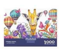 Puzzle Per Adolescenti 1000 Pezzi Giraffe in Flowers with Hot Air Balloons Puzzle Per Adulti Giochi Rilassanti Un'opera D'arte Regali Di Natale E Compleanno 52x38cm/1000pcs