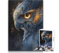 Puzzle per adolescenti 1000 pezzi Gufo blu con occhio dorato Decorazione perfetta Gioco pratico Regali di Babbo Natale segreto (dimensioni 50x75cm)