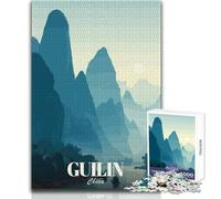 Puzzle per adolescenti 1000 pezzi Guilin Cina Paesaggio Illustrazione Rompicapo Giochi per famiglie Decorazione per la casa Regali di compleanno Dimensioni 38x52cm