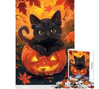Puzzle per adolescenti 1000 pezzi Halloween Gatto Zucca Giocattolo educativo Ottimo regalo per giochi Giochi per famiglie Allena il tuo cervello e le tue mani Dimensioni 38x52cm