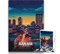 Puzzle per adolescenti 1000 pezzi Harare, Zimbabwe Paesaggio urbano di notte Gioco educativo per famiglie per divertimento in famiglia Giocattolo educativo Dimensioni 38x52cm