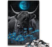 Puzzle per adolescenti 1000 pezzi Highland Cow Under The Moon Puzzle per adolescenti, gioco educativo per famiglie adatto per la decorazione della scrivania (75x50cm)