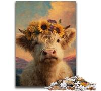 Puzzle per adolescenti 1000 pezzi Highland Cows And Sunflowers Gioco educativo per famiglie Decorazione murale Regali unici per compleanno e Natale 50x75cm
