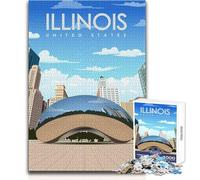 Puzzle per adolescenti 1000 pezzi Illinois State Travel Art Rompicapo Giochi per famiglie Decorazioni artistiche per la casa Regali di compleanno Dimensioni 50x75cm