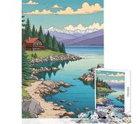 Puzzle per adolescenti 1000 pezzi Illustrazione di paesaggio di una baita sul lago Giocattoli antistress Regali di compleanno Gioco pratico Lista dei desideri con Babbo Natale Dimensioni 38x26cm