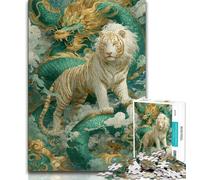 Puzzle per adolescenti 1000 pezzi in stile cinese a forma di tigre, antistress, per ammazzare il tempo, lista dei desideri con Babbo Natale (38x26cm)