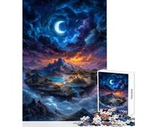 Puzzle per adolescenti 1000 pezzi Isola galleggiante fantasy sotto la luna crescente Giocattolo educativo Regalo per compleanni Gioco per famiglie Lista dei desideri con Babbo Natale 50x75cm