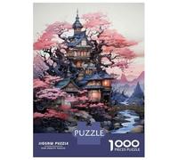 Puzzle Per Adolescenti 1000 Pezzi Japanese Style House with Cherry Blossoms Puzzle Per Adulti Gioco Rompicapo Assemblaggio Di Modelli Per Compleanno, Natale 70x50cm/1000pcs